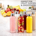 Brieftons Borosilicate Glass Water Bottles with Caps: Clear, 6 Pack, 18 Oz, Heat Resistant, Slim, Easy to Store, Leakproof Lids, Best as Reusable