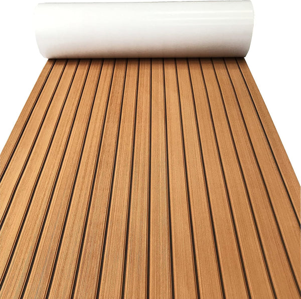 KXKZREN Boat Flooring EVA Foam Decking Sheet Faux Teak Marine Mat Marine Carpet Cooler Tops Non-Slip Self-Adhesive Flooring for Motorboat RV Yacht