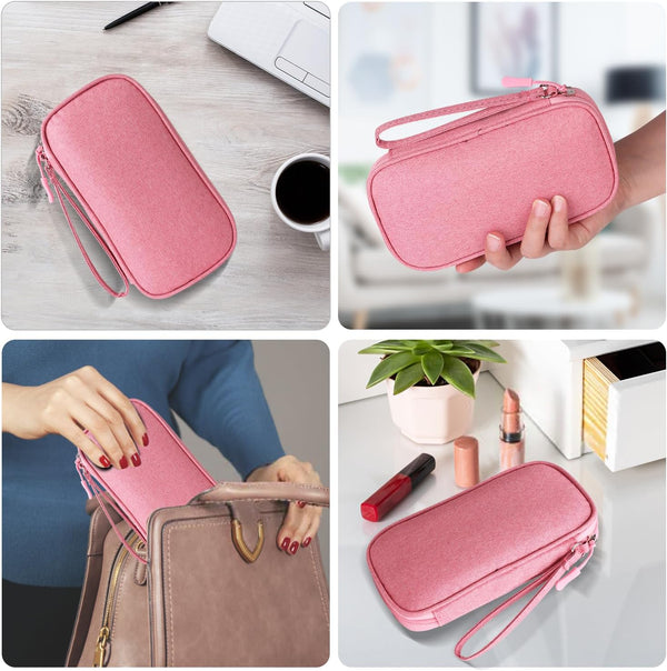 Pink Universal Cable Organizer - Electronics Accessories Bag for Charger, Phone, Memory Card & Travel Gadgets