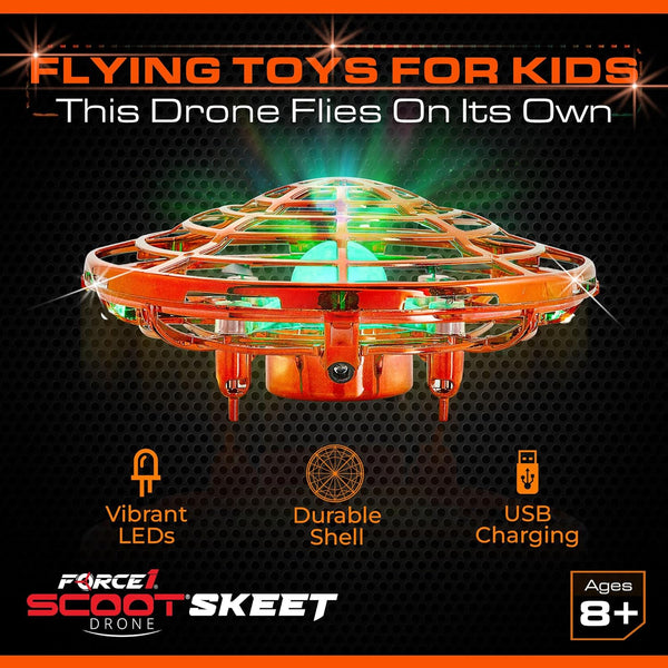 Force1 Scoot Skeet Mini Drone Electronic Shooting Game for Kids (Drone Only)- Hand Drones for Kids Compatible with Scoot Skeet LED Blaster,