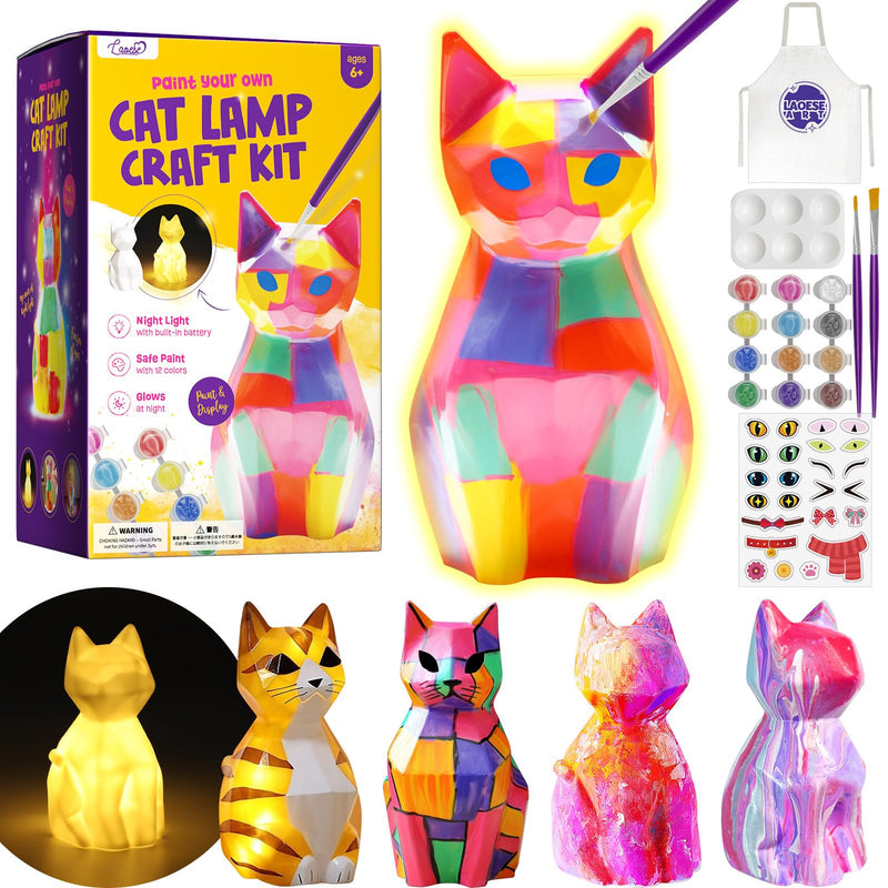 Paint Your Own Cat Lamp Kit, Arts and Crafts for Kids Ages 8-12, Art Supplies Painting kit for Kids 6-12, Cat Night Light Toys Girls Boy Birthday