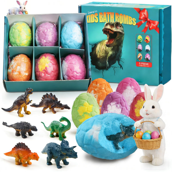 Bath Bombs for Kids with Surprise Inside, 6 Pack Big Kids Bath Bombs Gift Set, Organic Bubble Bath Fizzies with Dinosaur Egg Toys & Dinosaur