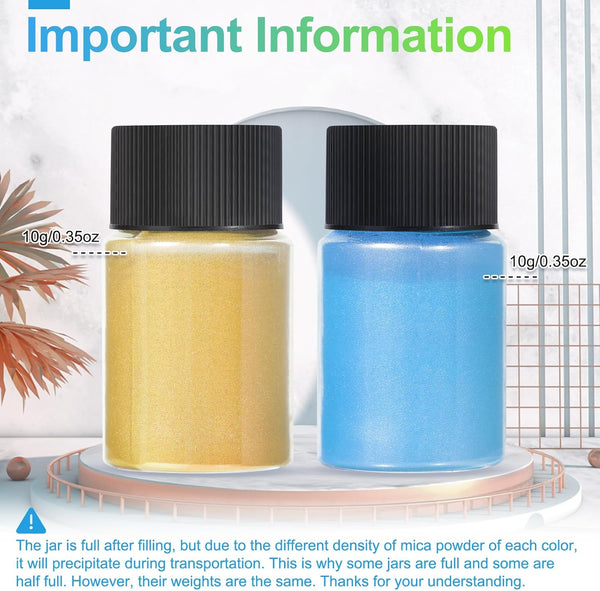 Mica Powder?24 Colors - 10G/Bottle of Natural Pigment Powder for Epoxy Resin?Soap Making?Candle Making,Lip Gloss,Car Freshies,Dye,Nail Polish,Bath