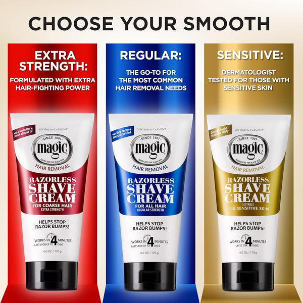 Softsheen-Carson Magic Razorless Shaving Cream, Hair Removal Cream for Body Hair, Extra Strength Depilatory Cream, Works in 4 Minutes for Coarse
