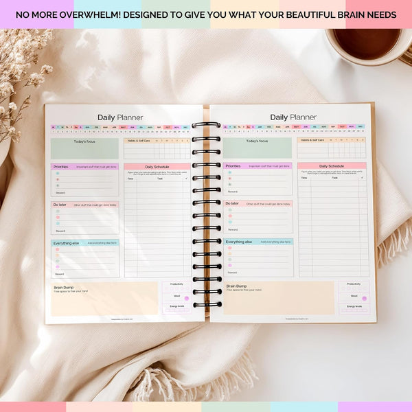ADHD Daily Planner for Neurodivergent Adults - Productivity Daily Planner & Task Management to Stay Organized and Focused (Rainbow)