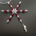 RUNNING SHOE Ornament - Beaded Snowflake Christmas Ornament/Gift Tag with round Running Shoe Charm with Jewelry Box - Handmade with Red Vintage Beads