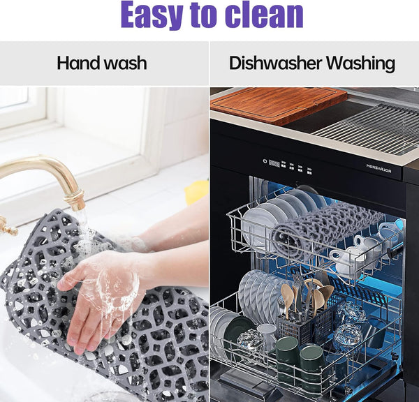 JUSTOGO Silicone Sink Protector, Non-Slip Heat Resistant Kitchen Sink Mat Grid Accessory, Center Drain (24.8"X 13"), Grey