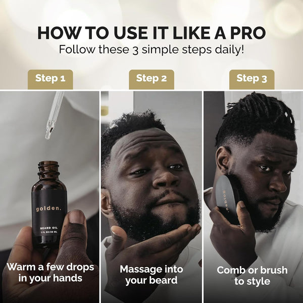 Golden Grooming Beard Oil for Men | Natural Growth Kit with Castor Oil, Jojoba Oil, and Olive Oil | Tames, Moisturizes & Styles | Spicy Grove
