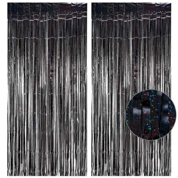Black Tinsel Curtain Party Backdrop - GREATRIL Party Streamers Backdrop Foil Fringe Curtains for Birthdays/Wizard Halloween Decorations - 1M X