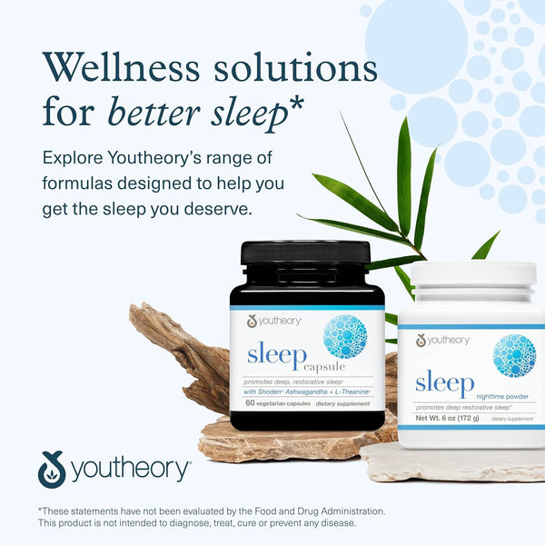 Youtheory Sleep Nighttime Powder - Sleep Support Supplement for Calm & Relaxation* - Contains Melatonin, Magnesium, L-Theanine & L-Glycine -