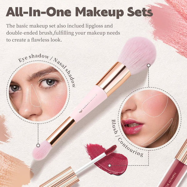 Color Nymph Face Makeup Kit, Make up Set for Teen Girls | Vegan & Cruelty Free | Includes Lipglosses Liquid Blush Highlighter Contour Stick &