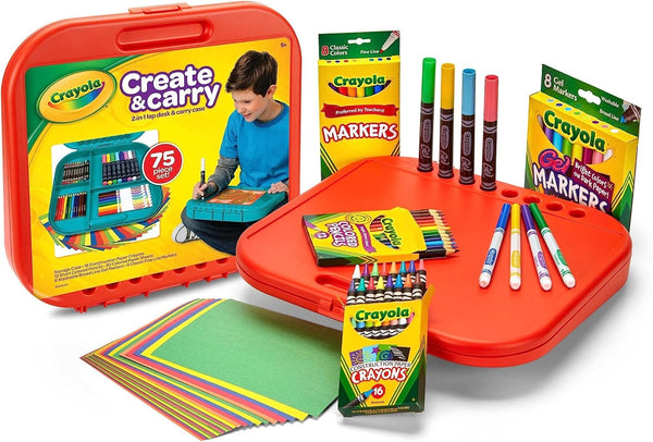 Crayola Create 'N Carry Art Set (75Pcs), 2-In-1 Lap Desk & Carrying Case, Art Kit for Kids Crafts, Drawing & Coloring Supplies, Easter Gifts for Kids