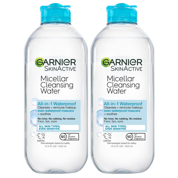 Garnier Micellar Water for Waterproof Makeup, Hydrating Facial Cleanser & Makeup Remover, Suitable for Sensitive Skin, Vegan, Cruelty Free, 13.5
