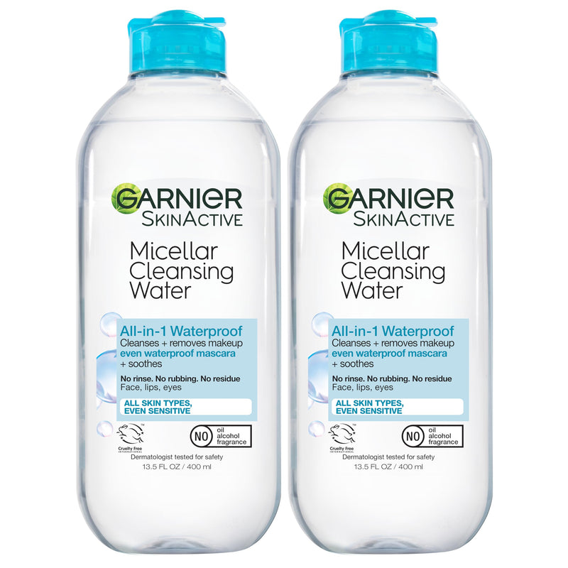 Garnier Micellar Water for Waterproof Makeup, Hydrating Facial Cleanser & Makeup Remover, Suitable for Sensitive Skin, Vegan, Cruelty Free, 13.5