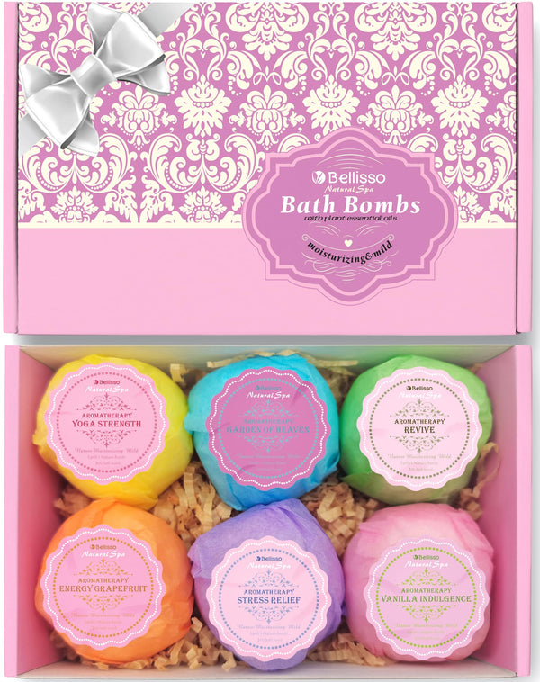 Bath Bombs Gift Set - 6 Bubble Bath Fizzies (6 X 2Oz) with Natural Dead Sea Salt Cocoa and Shea Essential Oils - Best Gift Idea for Birthday, Mom,