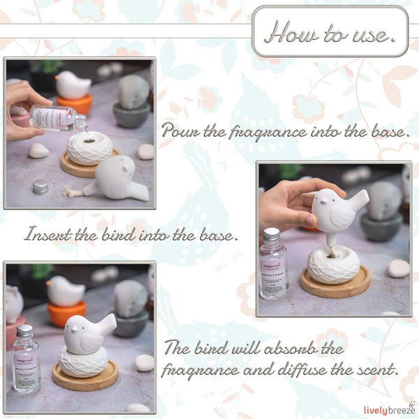 Little Bird Nest, Non-Electric Ceramic Diffusers for Essential Oils and Aromatherapy Fragrance, White Ceramic Diffusers in Car or Bathroom and