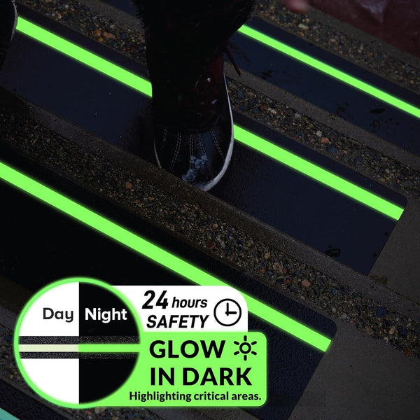 Lifegrip anti Slip Traction Treads with Glow in Dark Stripe (10-Pack), 6" X 32", Best Grip Tape Grit Non Slip, Outdoor Non Skid Tape, High