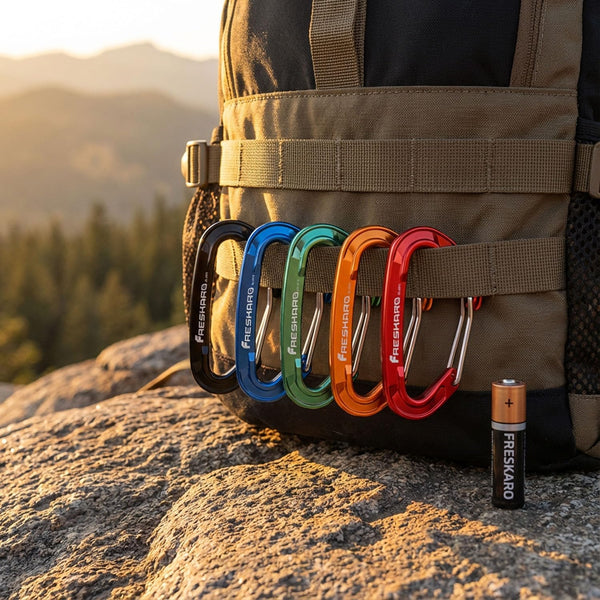 Freskaro 5Pcs Nano Carabiner Clips, 8Kn 1798Lbs, Small Sturdy, Reliable Time-Tested Strong Spring Wiregate, Mini Size 2.37Inch, Choice of 5Colors
