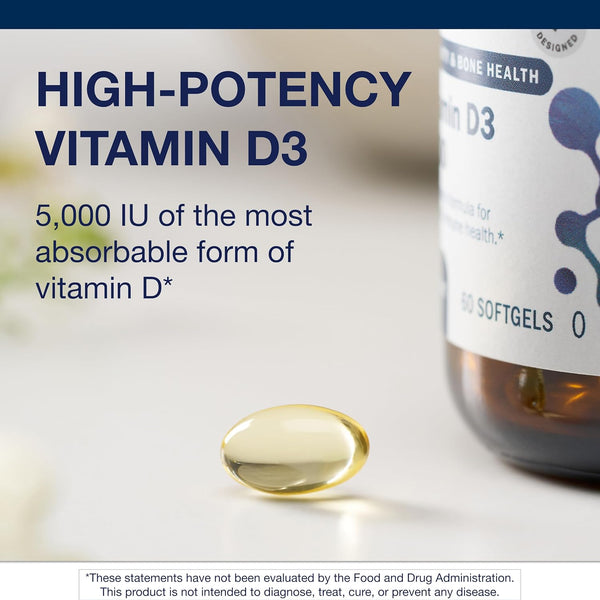 Metagenics Vitamin D3 5000 IU Supplement - High Potency Softgels for Immune, Bone & Heart Health* - 125 mcg Cholecalciferol in Coconut Oil for