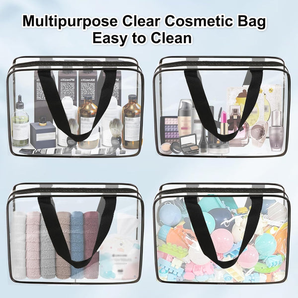 APREUTY Clear Makeup Bags, TSA Approved 3 Pcs Large Cosmetic Makeup Bags Set Clear PVC with Zipper Handle Portable Travel Luggage Pouch Airport