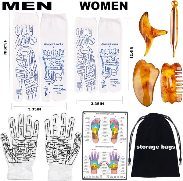 Reflexology Socks with Gloves Tools Set, Foot Massager Socks with 4Pc Massage Tool, Socks with Trigger Point Massage Tool, Socks Suitable for Men