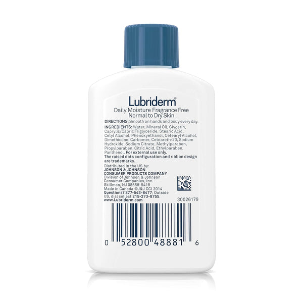 Lubriderm Daily Moisture Body Lotion for Sensitive, Dry Skin, Enriched with Vitamin B5, Dye and Lanolin Free, Unscented and Non-Greasy, 16 Fl. Oz