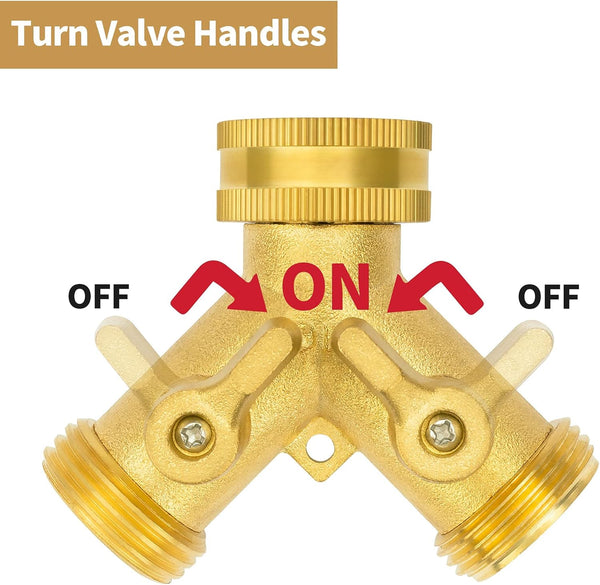 AUTOMAN Hose Splitter 2 Way, Garden Hose Splitter, 100% Rustproof Brass Water Hose Splitter with Adjustable Flow Valves, Seamless Design & 2 Extra