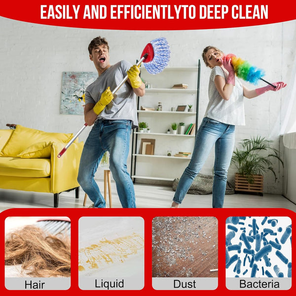 Spin Mop Head, Base, Handle Replacement for O-Ceda RinseClean 2 Tank System,4 Microfiber Mop Refills, 1 Base and 30-58in Handl Set Combo (Blue 2