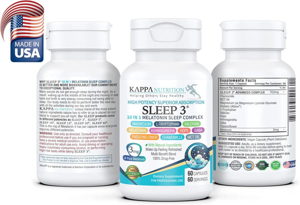 KAPPA NUTRITION Sleep 5, Sleep Aid, 5Mg of Melatonin, 60-Day Supply, Non-Habit Forming Vegan Capsules Natural Ingredients for Easier Bedtime,