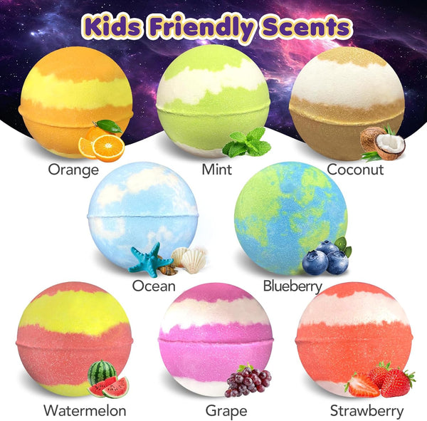 Bath Bombs for Kids with Toys Inside, 8 Light up Bath Bomb of Solar System Set, Planet Bath Bomb with Surprise Inside, Kid-Friendly Bubble Bath
