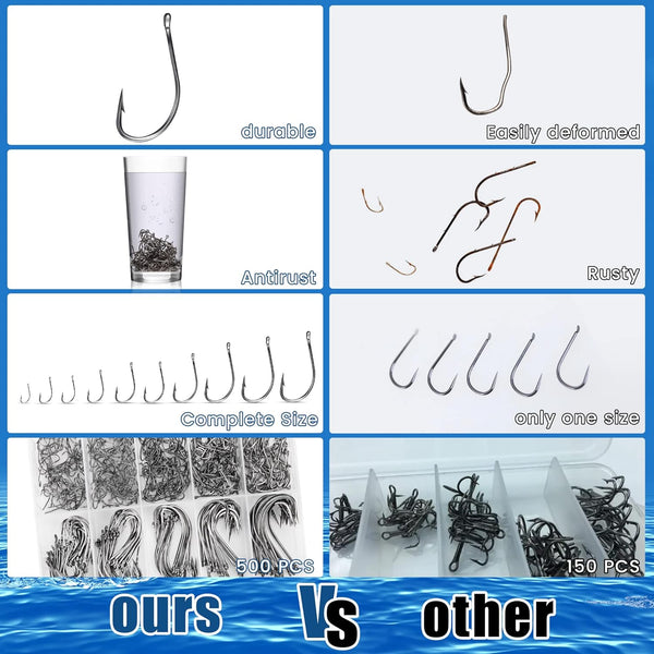Carbon Steel Fishing Hooks 500Pcs/90Pcs, Circle Hooks Assortment for Saltwater Freshwater Ice Fishing, Salt Water Fish Hooks for Catfish Trout