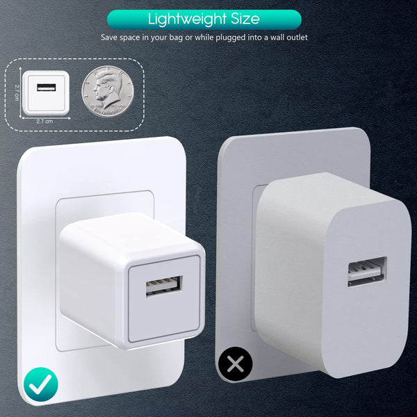 Iphone Charger [Mfi Certified] Long 2 Pack 10FT Lightning Cable Cube Iphone Charging Transfer Cord Cable with USB Plug Wall Charger Block Travel