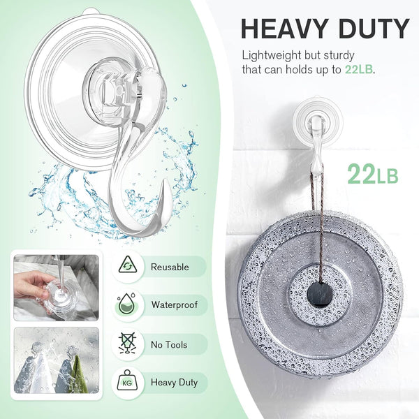 VIS'V Wreath Hanger, Large Suction Cup Wreath Hooks with Wipes, Heavy Duty, 22 LB Capacity, Removable and Reusable, Clear, 8 Pcs