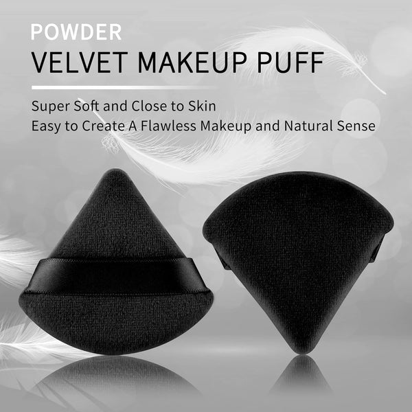 2 Pcs EVAOUXIU Triangle Powder Puff for Face Powder, Soft Plush Setting Powder Puff, Velour Cosmetic Foundation Blender Sponge Beauty Makeup Tools