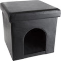 Cat House â Collapsible Multipurpose Small Dog or Cat Ottoman with Footrest, Cushioned Top, and Interior Pillow by PETMAKER (Black)