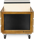 Navaris Wood Record Crate with Wheels - Vinyl Album Storage Holder Box Wooden Case with Chalkboard Sign Board - Holds up to 80 LP Records - Brown