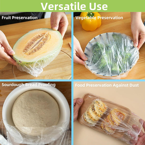 Plastic Bowl Covers Elastic Reusable for Sourdough Bread Proofing,200 Pcs Stretchable Food Wrap,Outdoor Picnic and Kitchen Food Covers