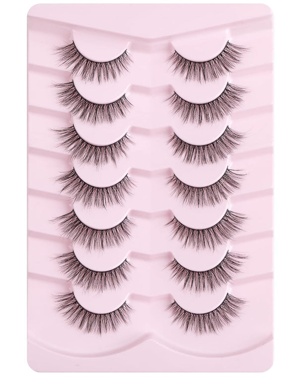 Onlyall Natural Lashes Wispy Lashes Natural Look False Eyelashes Natural Flared Eyelashes False Eye Lashes Soft Fluffy Lashes 7 Pairs D-K06, Black