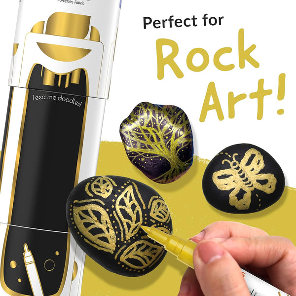 5 Acrylic Gold Paint Pen Metallic - Gold Marker Metallic Paint for Wood, Fabric, Canvas, Leaf, Tire, Metal, Glass - Permanent Pen Fine Tip, Thin