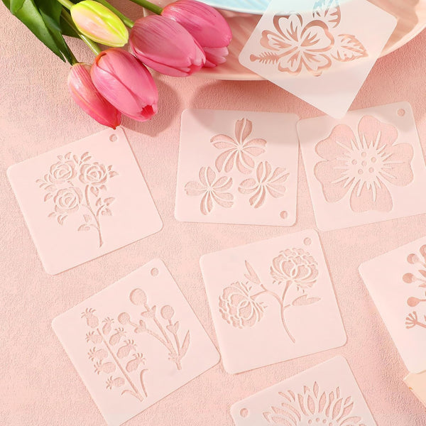 JULMELON Flower Stencils for Wood, 20Pcs Sunflower Painting Stencil Reusable Stencils DIY for Wall Floor Decor Rock Dot Painting Art Projects (3Inch)