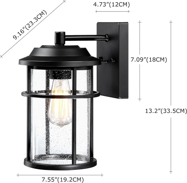 Outdoor Wall Lantern, Exterior Waterproof Wall Sconce Light Fixture, Anti-Rust Black Wall Mount Lighting with Seeded Glass Shade, E26 Socket Front