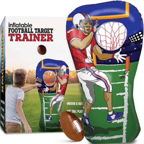 Island Genius Inflatable Football Target Toss Toy and Game for Boys Ages 8-12, 60 Inch Receiver with Mini Soft Football