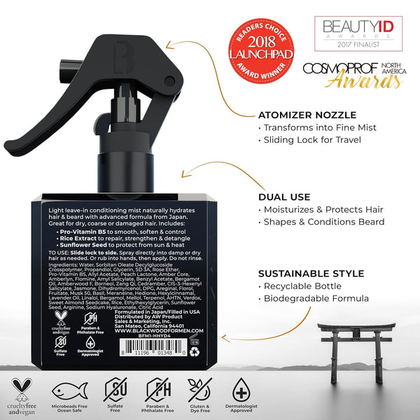 Blackwood for Men Hair & Beard Hydrator Spray - Natural Leave-In Conditioner - Moisturizes, Texturizes, Shapes & Detangles - Ideal for Beard