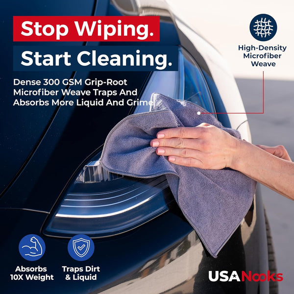 USANOOKS Microfiber Cleaning Cloth Grey - 12 Pcs (12.5"X12.5") - High Performance - 1200 Washes, Ultra Absorbent Microfiber Towel Weave Grime &