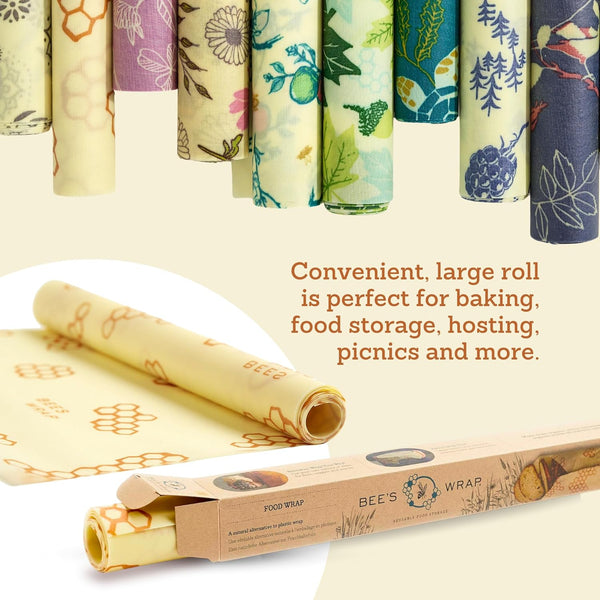 Bee'S Wrap Beeswax Wraps for Food - Garden Party Cut to Size Wax Paper Roll - Made in USA Reusable Waxed Paper & Bowl Covers - Organic &