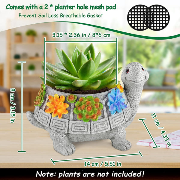 LESES Turtle Succulent Pot Planters for Indoor Plants with Drainage Hole, Flower Garden Cute Pots for Plants, Succulent, Cactus Home Office Desk