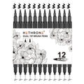 Hethrone Black Markers for Drawing - Brush Pens with Felt Tips for Artists - Calligraphy Pens, 12 Pack