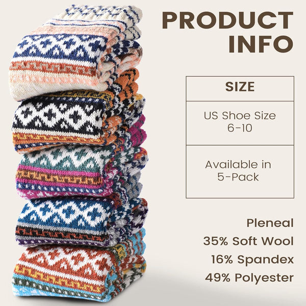 Pleneal Pack Wool Socks for Warm Winter Women Thick Knit Cozy