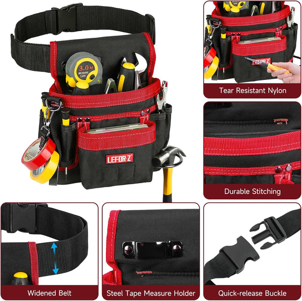 Tool Belt,Magnetic Tool Pouch,14-Pockets Tool Belts for Men,Detachable & Adjustable Tool Pouch Belt for Electrician,Carpenter,Construction,Work