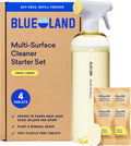BLUELAND Multi-Surface Cleaner, Starter Set, Fresh Lemon Scent, Spray Bottle with 4 Refill Tablets, All-Purpose, Eco-Friendly Cleaning Supplies, 4